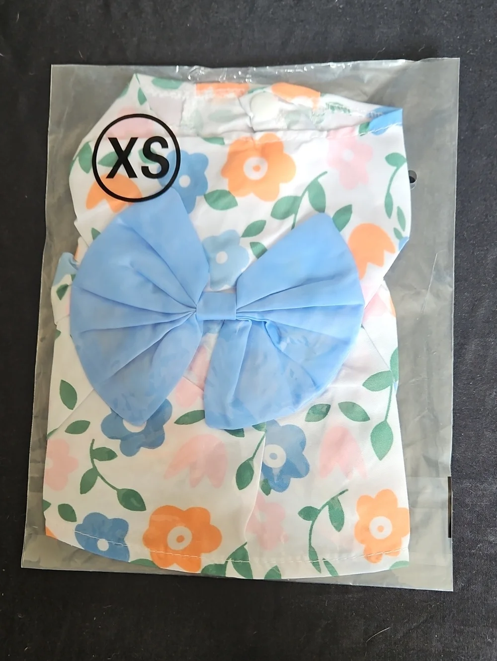 Floral PET Dress with Large Blue Bow - XS